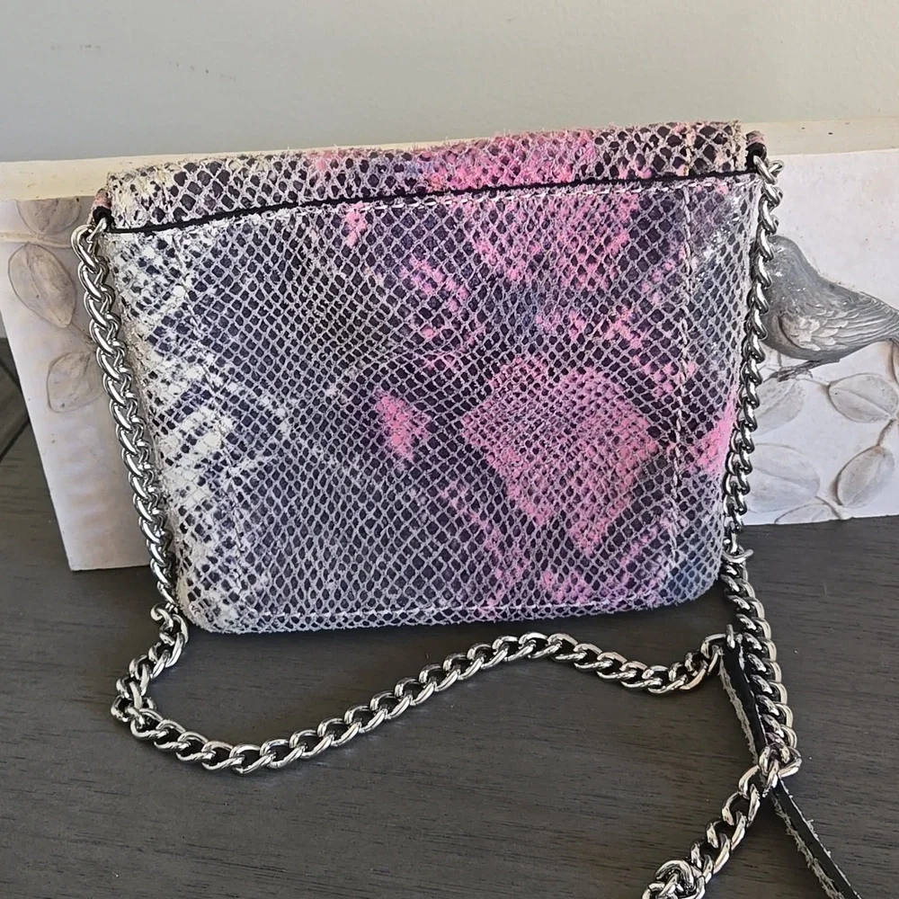 Banana Republic Pink Snake Print Chain Crossbody Bag
